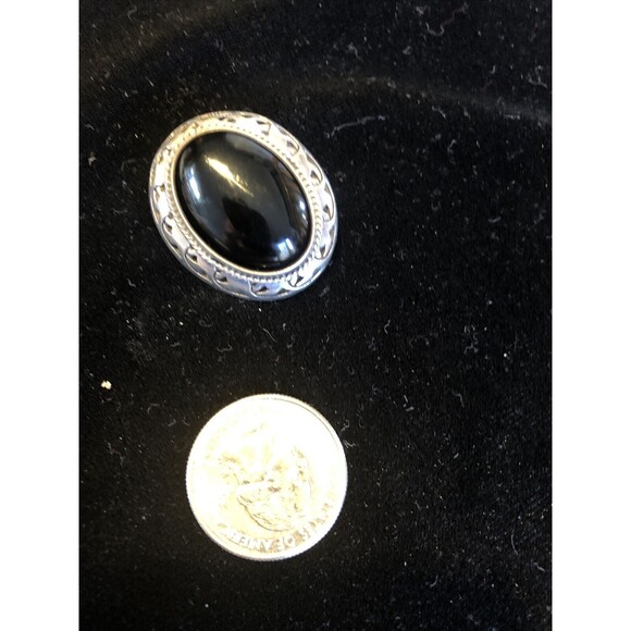 Mexico Sterling Silver 925 Large Oval Black Onyx Brooch or Pendant Gorgeous - Picture 7 of 7